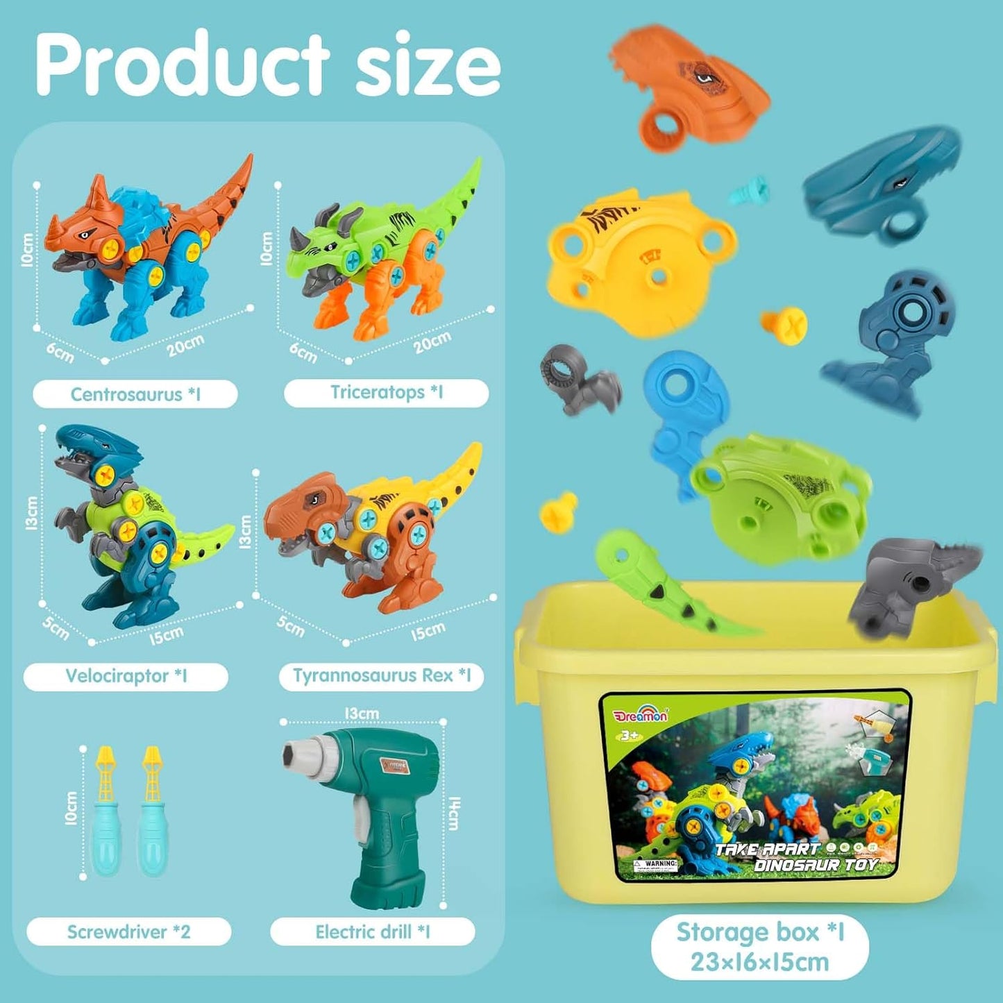 Take Apart Dinosaur Toy Set with Electric Drill